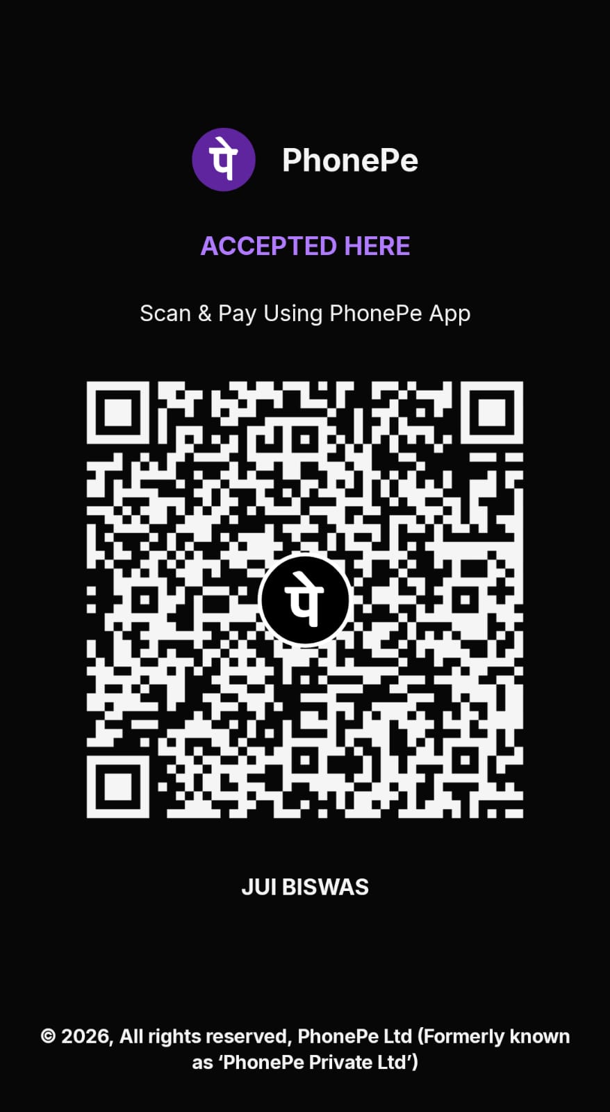 PhonePe QR code – Scan to pay JUI BISWAS